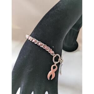 Breast Cancer Awareness Charm Bracelet, Pink Rope Design, Good Condition